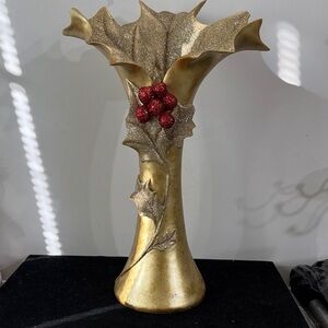 Vintage Gold Glitter Holly Leaf Vase (not for water)